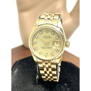 Rolex Datejust Women's Watch 69178 18k Gold Diamond Dial Swiss Automatic 26mm